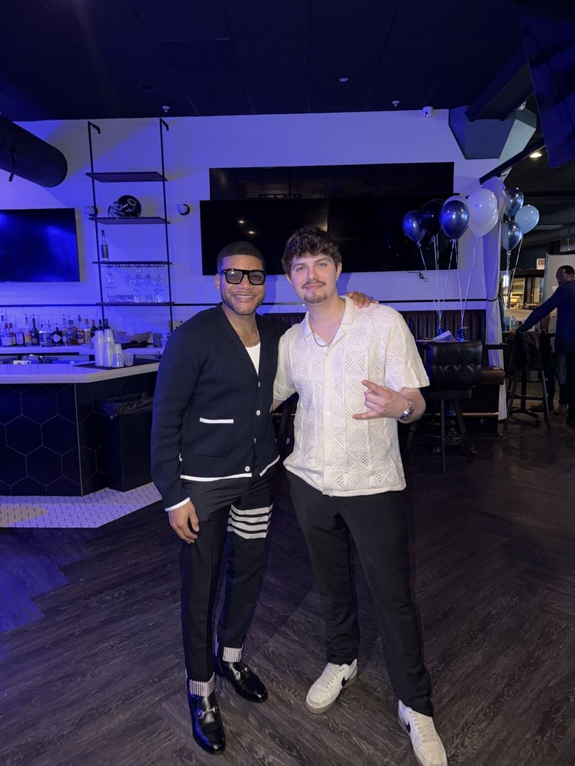 Cole Dockery with Darrell Spencer, CEO of Crowned Skin, at the Shark Tank ABC Viewing Party